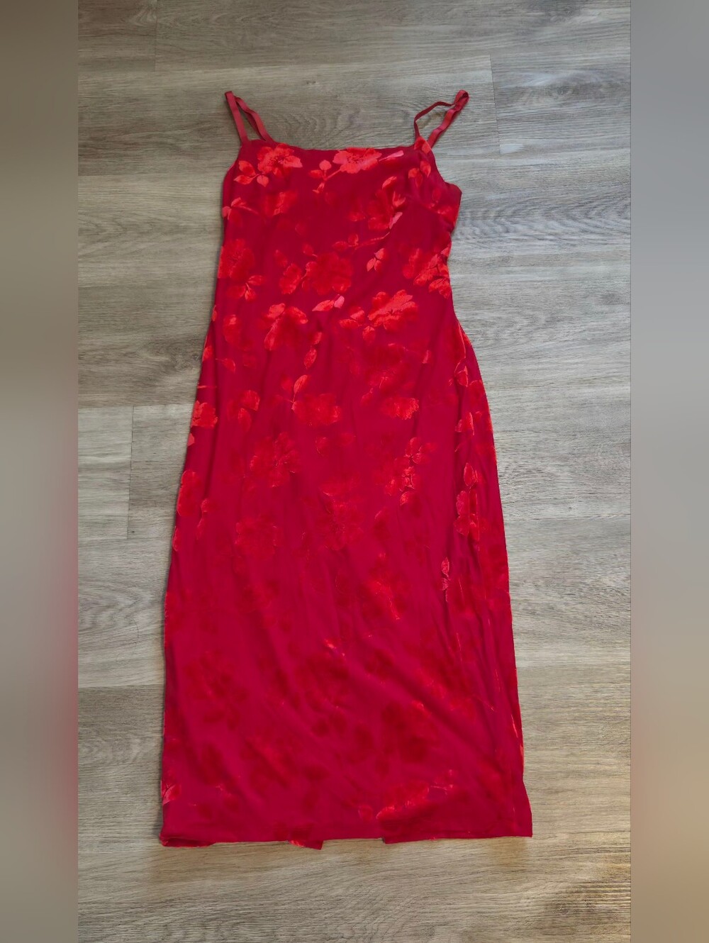 Red Floral Slip Maxi Dress with Spaghetti Straps - Women - Picture 2 of 6
